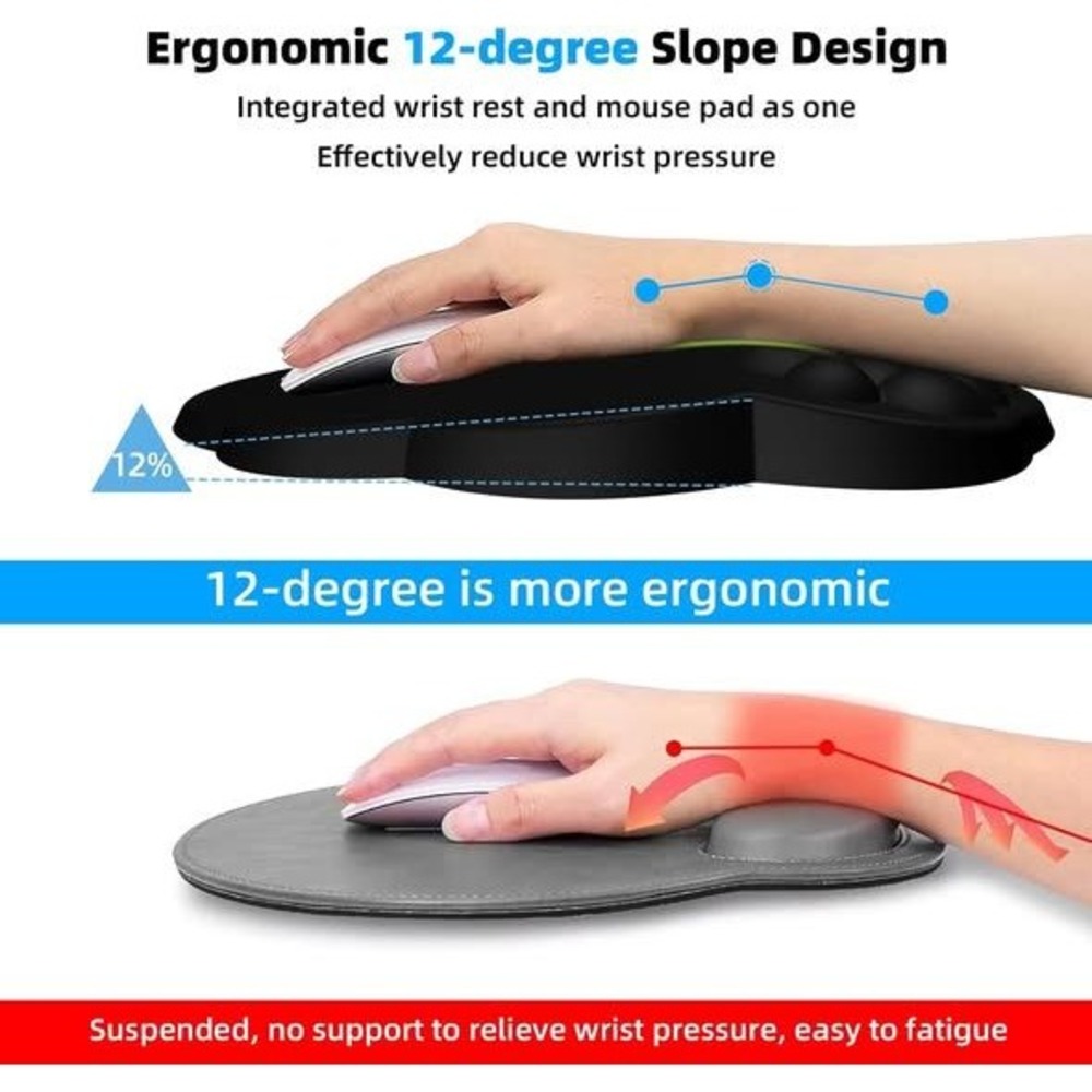 Ergonomic Large Mouse Pad with 12 Degree Sloped Wrist Rest Support Black - Picture 2 of 3